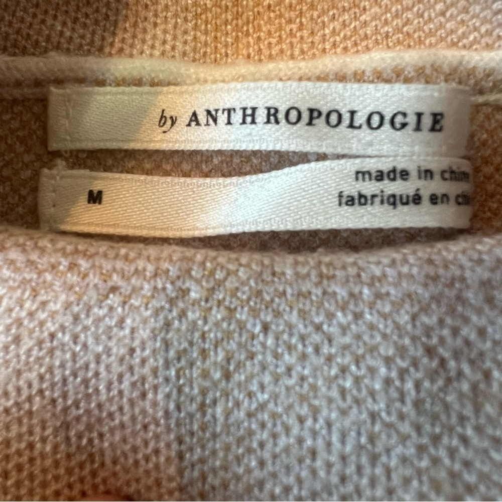 Anthropologie Sweater Mock Neck Windowpane Cream and Tan Medium Neutral - Picture 4 of 5
